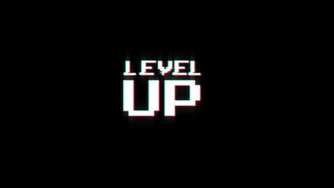 Level up animation of looped text glitch video game screen effect Stock Footage 313060765