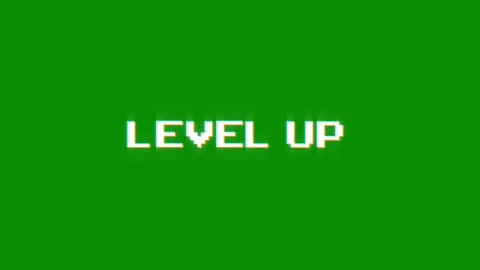 Level up animation of looped text glitch video game screen effect Stock Footage 313060766