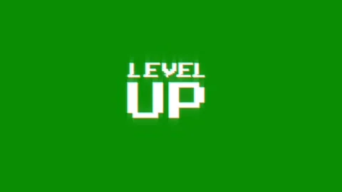 Level up animation of looped text glitch video game screen effect Video stock 313060778