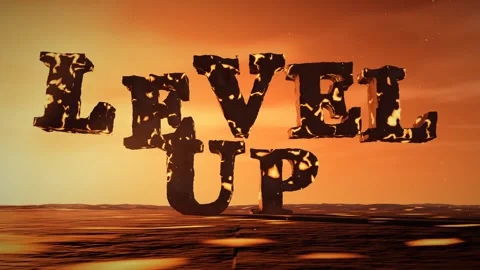 Level Up Basalt Letters with Molten Lava Glowing in the Cracks on a Volcanic Stock Footage 341806162