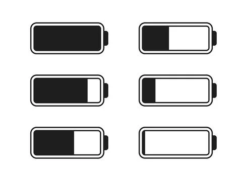 Level battery energy icon set. Powerfully full and power low up status batt.. Stock Illustration