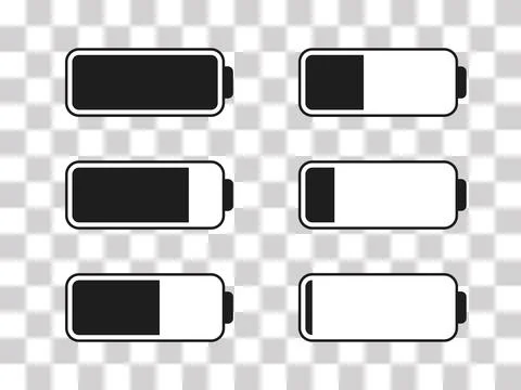 Level battery energy icon set. Powerfully full and power low up status batter Stock Illustration