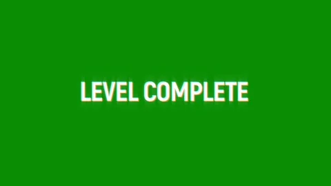 Level complete animation of looped text glitch video game screen effect Video stock 313060737