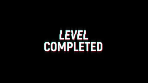 Level completed animation of looped text glitch video game screen effect Stock Footage 313060742