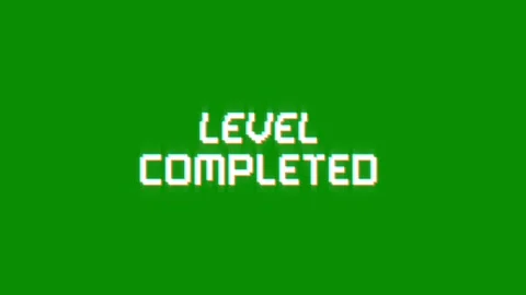Level completed animation of looped text glitch video game screen effect Stock Footage 313060755