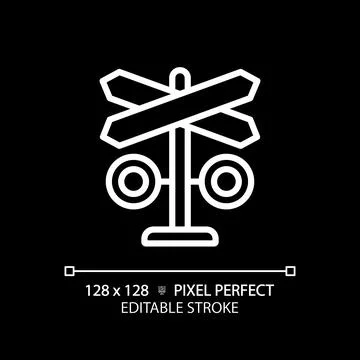 Level crossing pixel perfect white linear icon for dark theme Stock Illustration