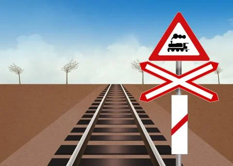 Level crossing on the rails Stock Illustration
