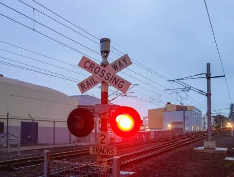 Level crossing sign Stock Photos