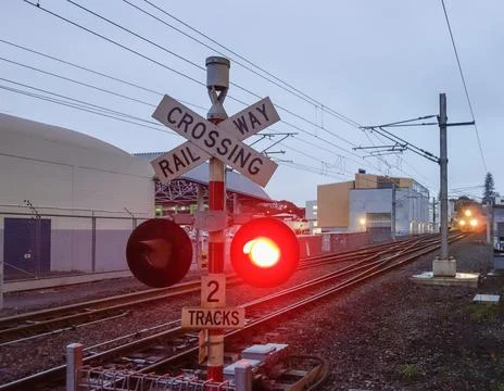 Level crossing sign Stock Photos