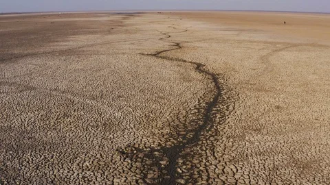 Level of devastation of a drying up lake due to drought and climate change Stock Footage