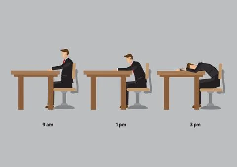 Level of Energy at Work As Time Passed Cartoon Vector Illustration 스톡 일러스트