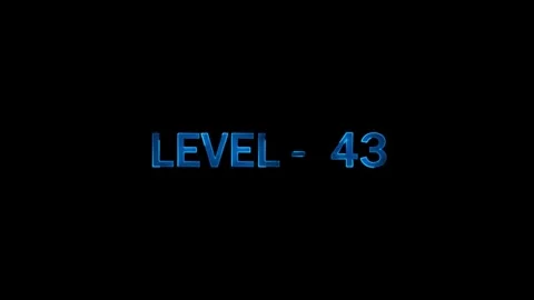 Level forty three title card with glowing blue metallic text animation on d.. Stock Footage 334157529