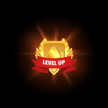 Level up game badge or banner template, realistic vector illustration isolated. Stock Illustration