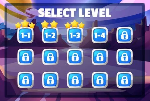 Level game selection screen, space game interface, cartoon Select Level menu Stock Illustration