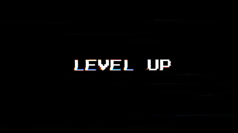 Level Up Gaming Screen Glitch Animation with Digital Noise in Retro Arcade .. Stock Footage 331513352