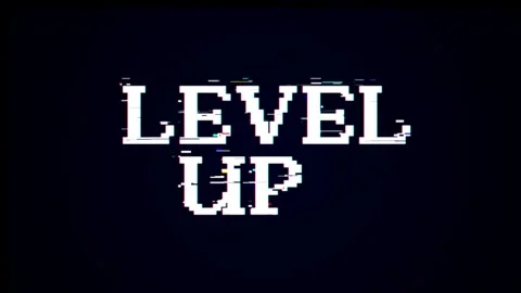 Level Up Glitch Text Animation on Black Background Stock Footage 318826419