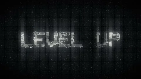 Level up glitch text with retro background effect. level up game Stock Footage 232996496