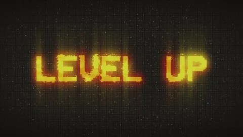 Level up glitch text with retro background effect. level up game Stock Footage 232996764