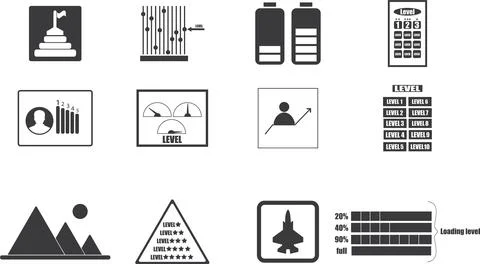 Level icon set black and white Stock Illustration