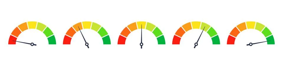 Level indicator icon. speedometer scale, dial gauge. high and low risk bar. V Stock Illustration
