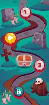 Level map vertical user interface horror vector background, cemetery scenery Stock Illustration