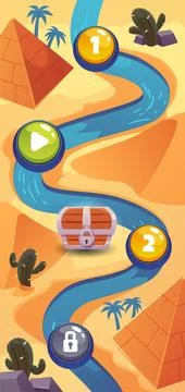 Level map vertical vector user interface desert background, cartoon Egyptian Stock Illustration