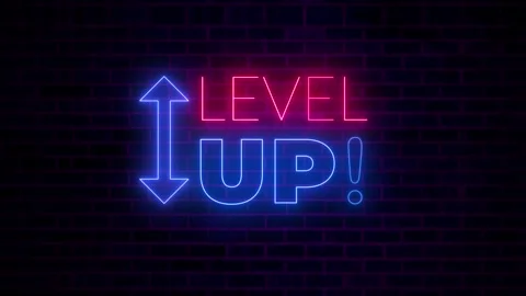 Level Up Neon Sign Animation with Arrow Icon Video stock 313173758