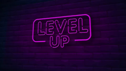 Level up Neon Sign on Brick Wall Background. Stock Footage 180816722
