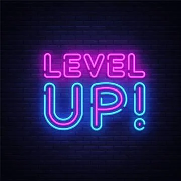 Level Up Neon Text Vector. Level Up neon sign, design template, modern trend Stock Illustration