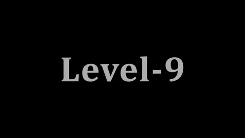 Level nine text displayed on black background for digital gaming interface .. Vidéo 337805121