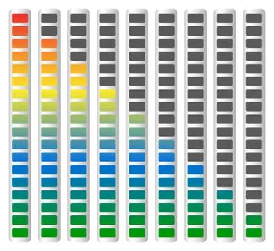 Level or generic progress indicators with units. Vector. Stock Illustration