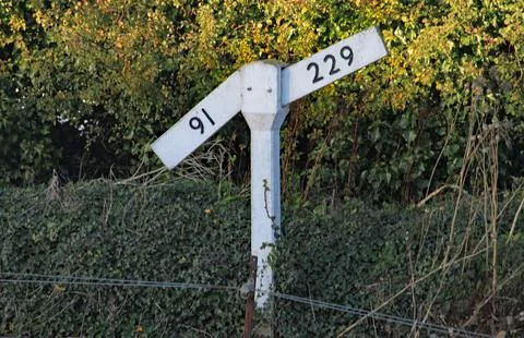 A level or gradient sign by the side of the railway track of the West Somerse Stock Photos