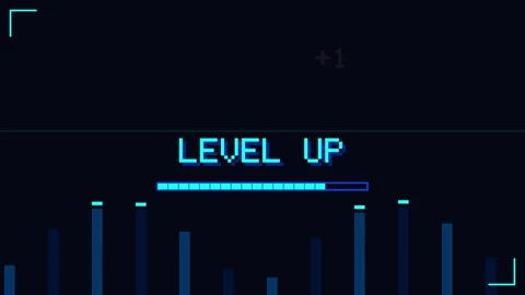 LEVEL UP pixel animation in classic retro 8-bit game style representing Stock Footage 345885793
