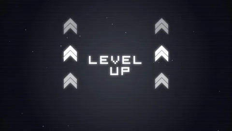 Level Up pixel art text with glowing arrows background Stock Footage 340014156