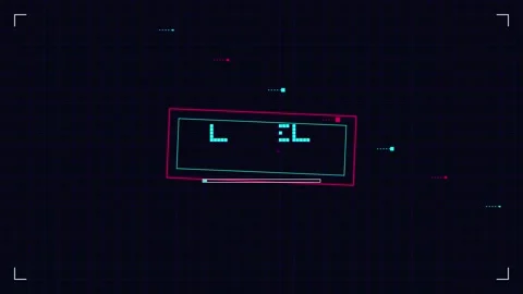LEVEL UP pixel - neon retro gaming interface with digital glitch HUD elements Stock Footage 345876362