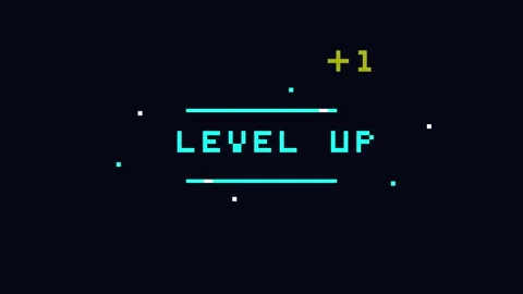 LEVEL UP pixel retro 8-bit gaming animation with glowing motion graphics effe Stock Footage 345876321