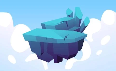 Level platform with blue surface and ice floes, game island with ice cover Stock Illustration