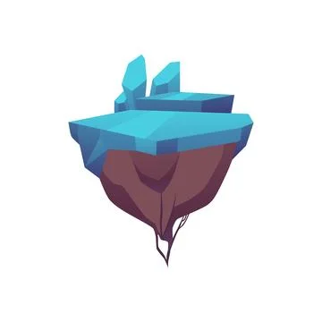 Level platform with blue surface and ice floes, game island land steps with ice Stock Illustration