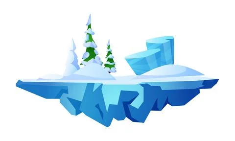Level platform, frozen forest ice land island floating, vector fantasy game rock 스톡 일러스트
