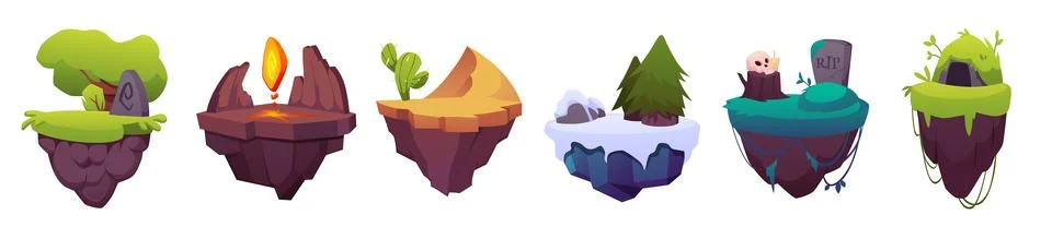 Level platform with gravestone, flame award, cactus in dunes, cartoon winter Stock Illustration
