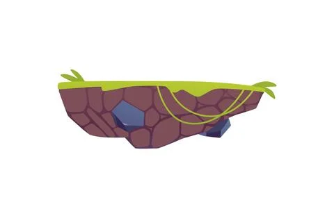 Level platform with green lawn and liana, floating grass land game island Illustrazione stock