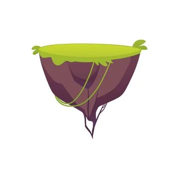 Level platform with green lawn and liana, floating grass land game island Stock Illustration