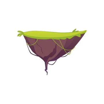 Level platform with green lawn and liana, floating grass land game island Illustrazione stock