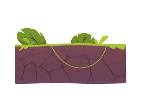 Level platform with green lawn, floating land game island, vector cartoon Stock Illustration