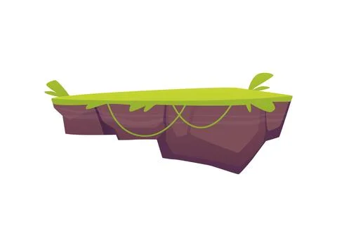 Level platform with green lawn, floating grass land game island vector Stock Illustration