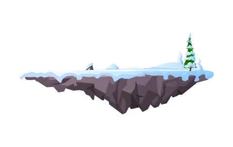 Level platform with spruce in snow, winter season flat style Stock Illustration