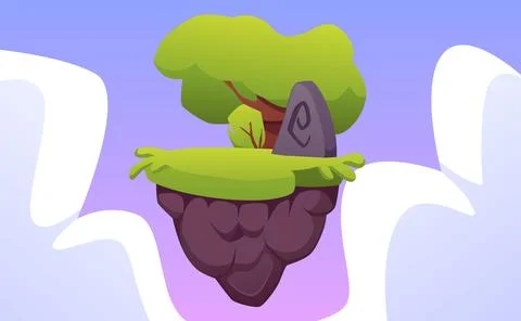 Level platform stone totem, idol rune, floating forest land game island in the Stock Illustration