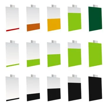 Level, progress indicators, battery level indicators. Editable vector. Ilustración de archivo