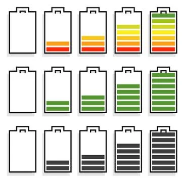 Level, progress indicators, battery level indicators. Editable vector. Illustrazione stock