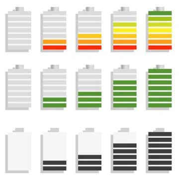 Level, progress indicators, battery level indicators. Editable vector. 스톡 일러스트
